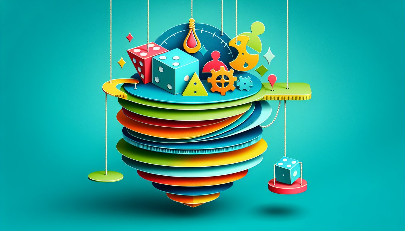 Colorful paper art illustration representing a risk assessment form template with various icons and elements related to assessment