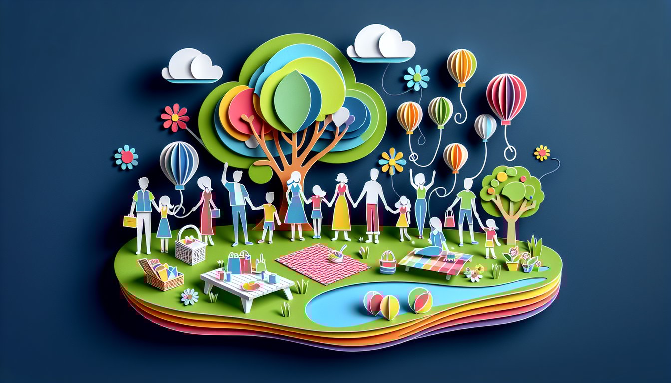 Paper art illustration for family reunion T-shirt order form template featuring design elements and form layout.
