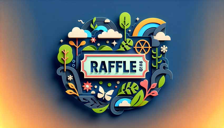 Paper art illustration featuring a raffle ticket form template for FormCreatorAI article