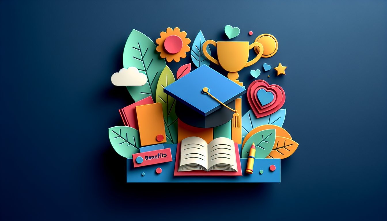 Paper art illustration representing an educational benefit form template with creative design elements related to education.