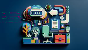 Paper art illustration depicting an employee exit interview survey form in a creative and engaging design.