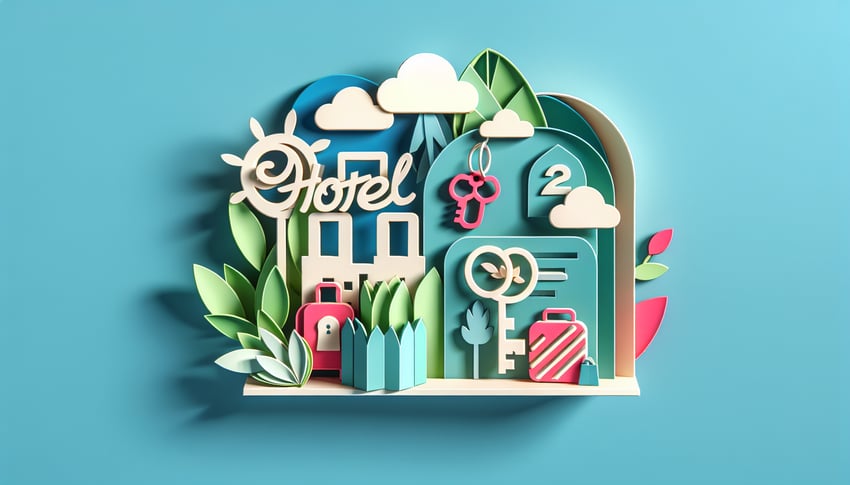 Paper art illustration depicting a hotel guest registration form for an article on FormCreatorAI.