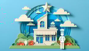 Paper art illustration depicting a restaurant evaluation form with checkboxes and rating scales for feedback.