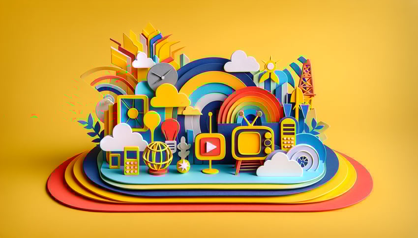 Paper art illustration depicting a cable TV registration online application form template for FormCreatorAI article.