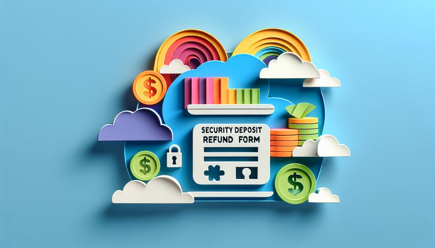 Paper art illustration representing a security deposit refund form for a template article by FormCreatorAI