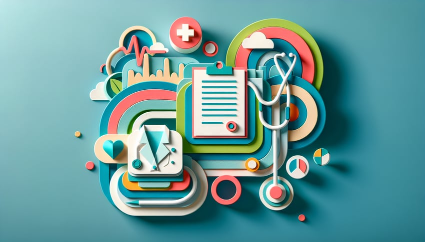 Paper art illustration depicting a clinical notes form template for FormCreatorAI article