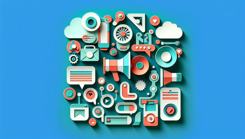 colorful paper art illustration depicting a brand awareness survey form template with creative elements and branding icons