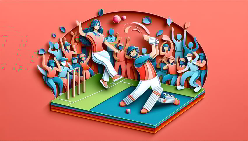 Paper art illustration featuring a cricket tournament registration form template with creative design elements.