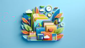 Paper art illustration featuring an evaluation form for administrative assistants in a creative design.