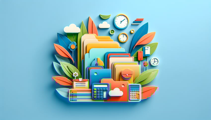 Paper art illustration featuring an evaluation form for administrative assistants in a creative design.