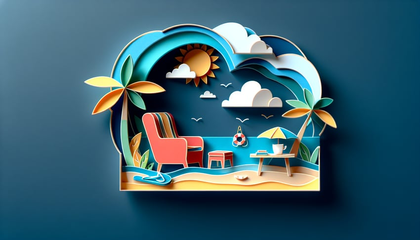 Paper art illustration featuring a day off request form with sections for dates and employee information