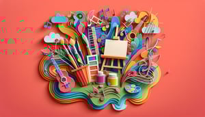 Paper art illustration featuring a vibrant design for an art festival registration form template