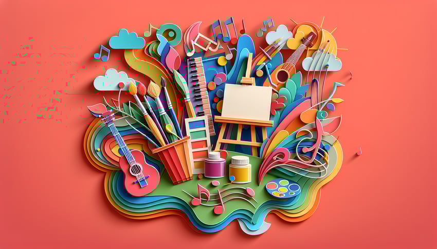 Paper art illustration featuring a vibrant design for an art festival registration form template