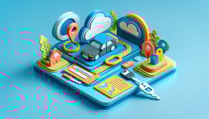 Paper art illustration featuring a car rental form template and design elements for FormCreatorAI.