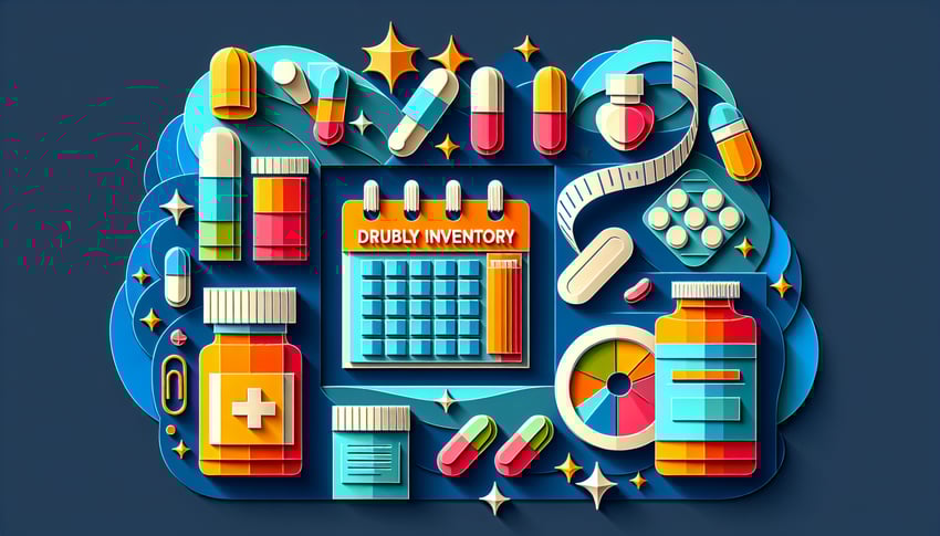 Paper art illustration depicting a Monthly Drug Inventory Form Template for FormCreatorAI article