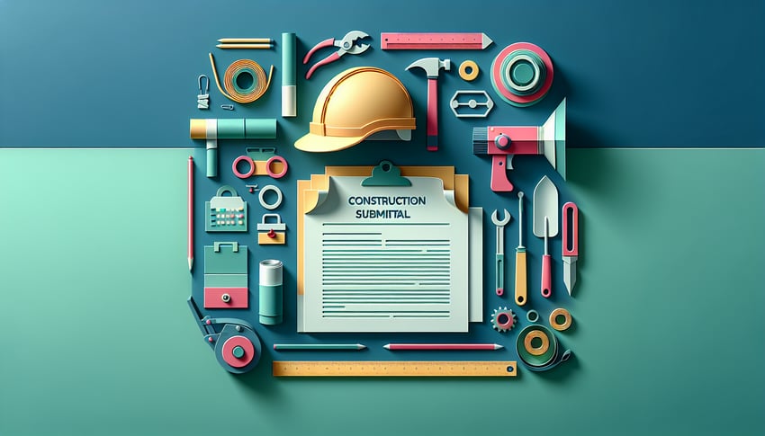 Paper art illustration related to construction submittal form template and FormCreatorAI in an article setting