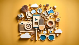 Paper art illustration featuring elements related to influencer application forms and digital design.