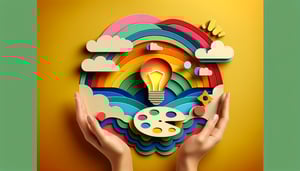 Colorful paper art illustration showcasing a graphic design request form template for FormCreatorAI article