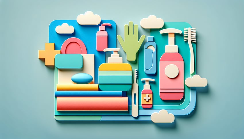 Paper art illustration depicting a personal hygiene checklist for a form template by FormCreatorAI
