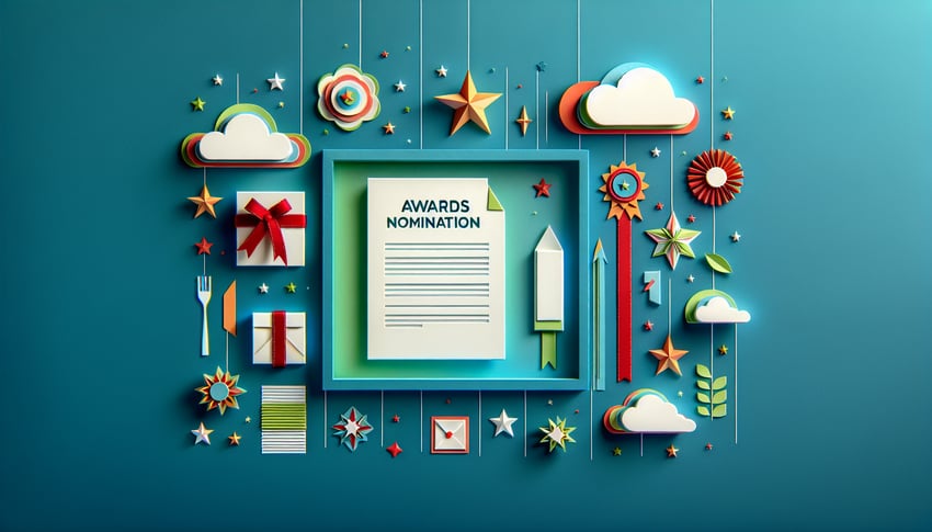 Paper art illustration representing an awards nomination form template concept