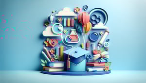 Paper art illustration depicting a secondary school report form with various fields and sections for student evaluation