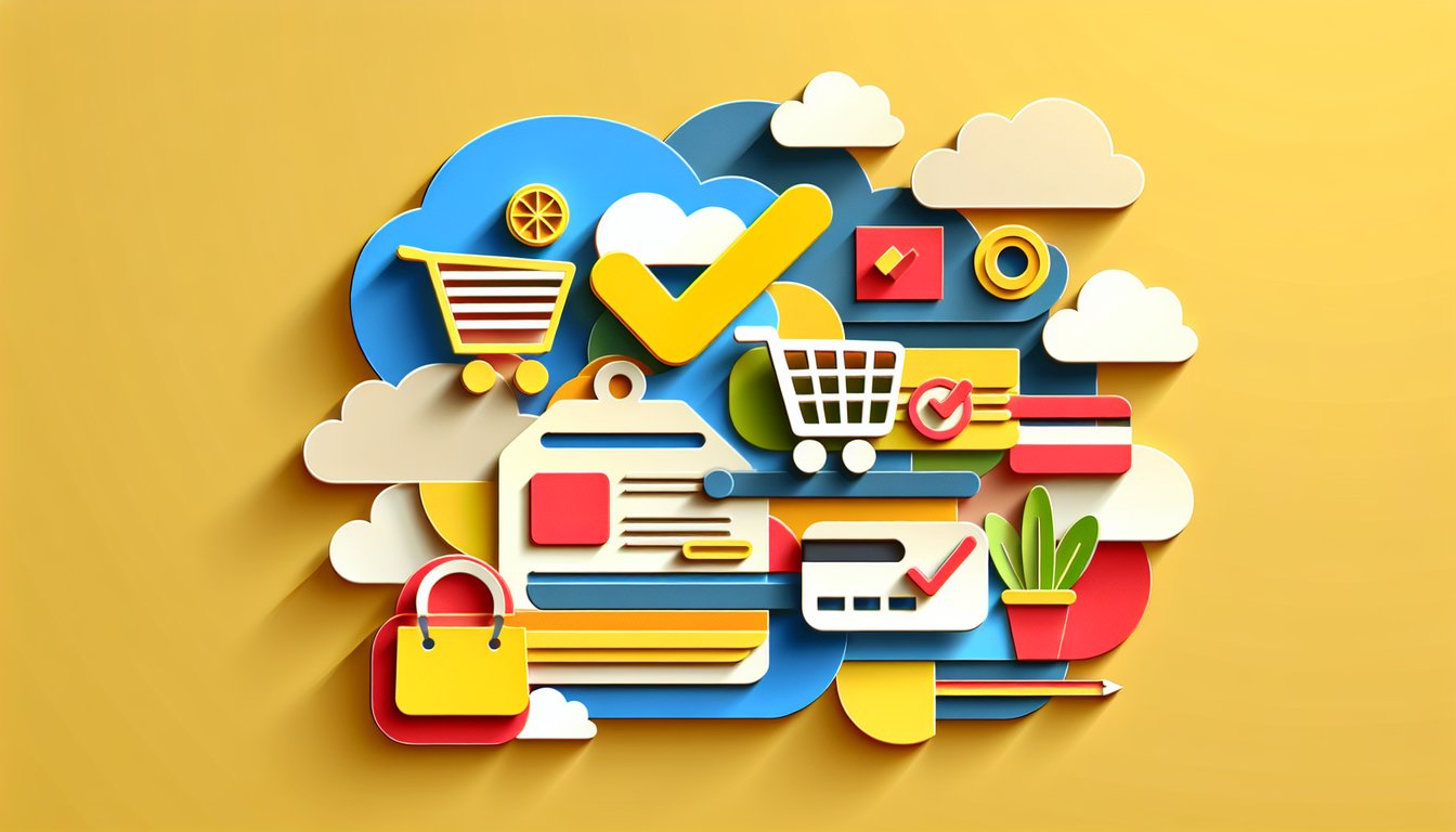 Paper art illustration depicting a checkout form template for FormCreatorAI article