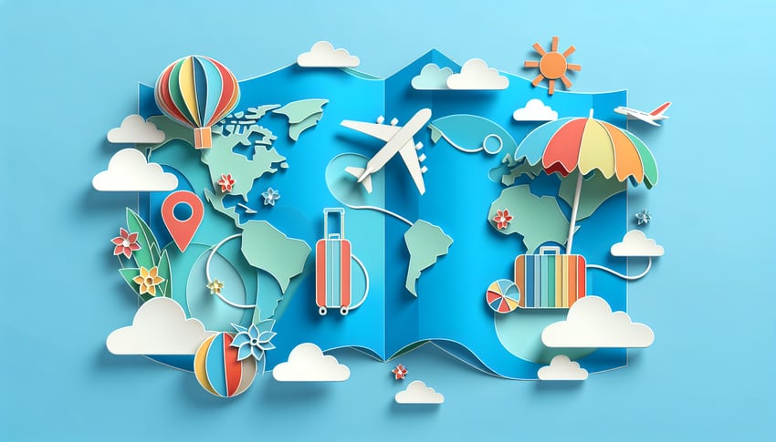 Paper art illustration depicting a travel interest survey form for FormCreatorAI article