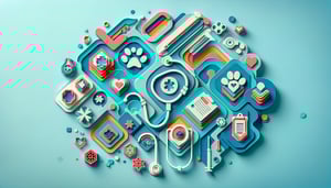 Paper art illustration showcasing a veterinary EMR form template design for FormCreatorAI article.