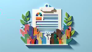 Paper art illustration for online petition form template article with creative design elements and vibrant colors.