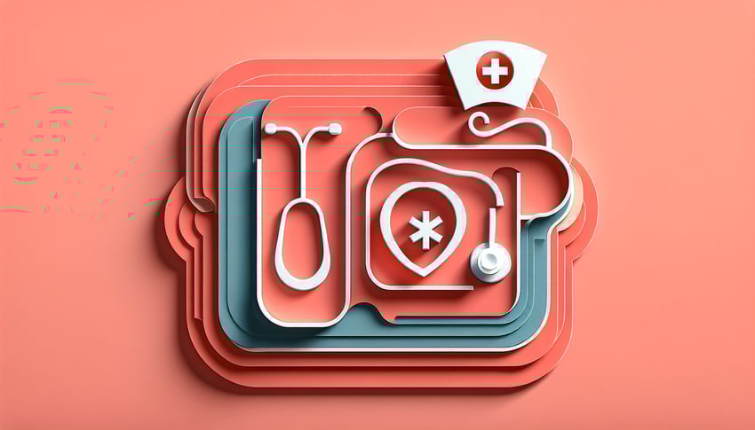 Paper art illustration featuring a nursing shift handover form template for a healthcare article.