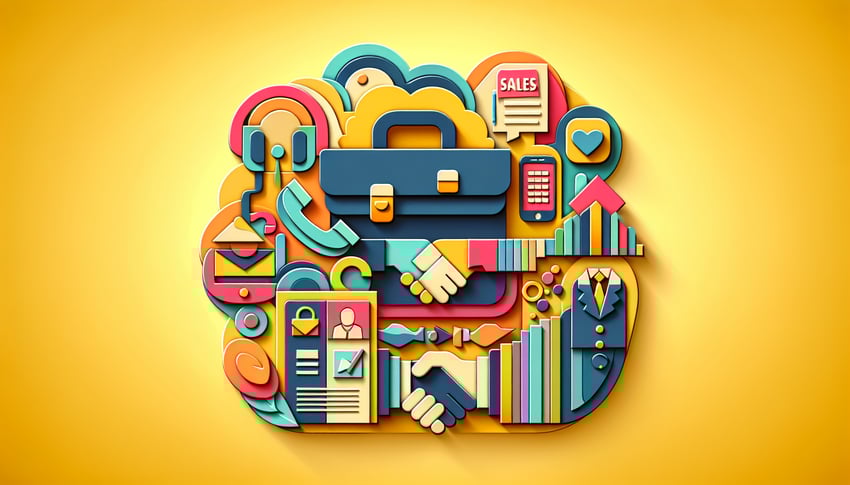 Paper art illustration depicting a sales agent application form with design elements related to FormCreatorAI.