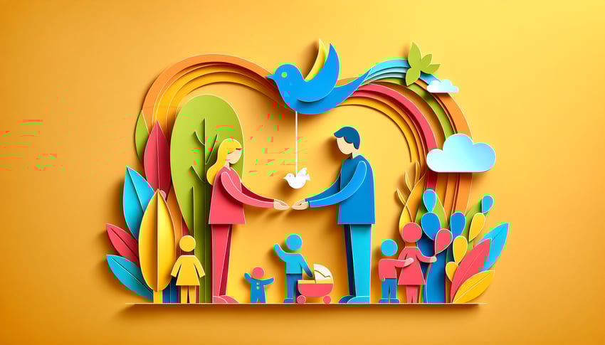 Paper art illustration featuring a parental consent and release form template with decorative elements.