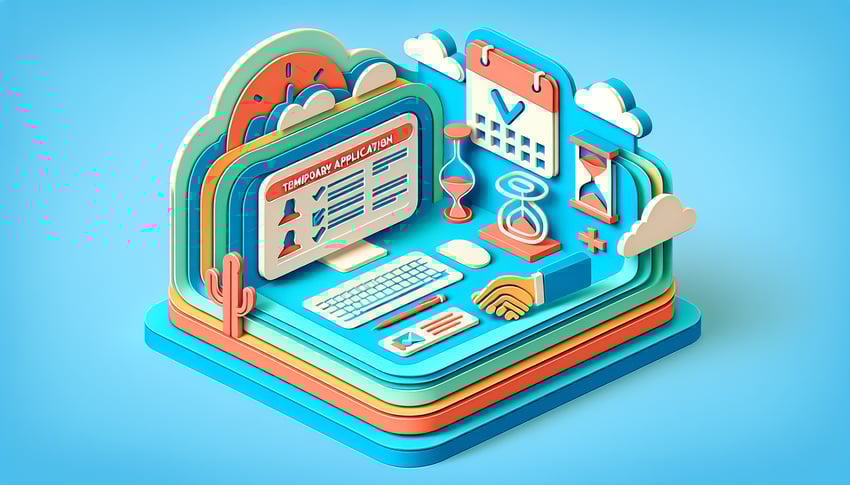 Paper art illustration depicting a form template for applying to temp positions with a modern design aesthetic