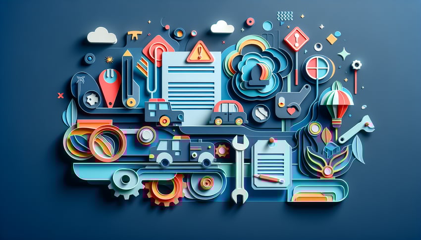 Paper art illustration depicting a vehicle compliance waiver form for FormCreatorAI article