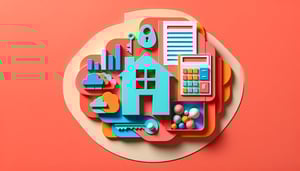 paper art illustration depicting a mortgage loan application form with elements related to finance and home ownership