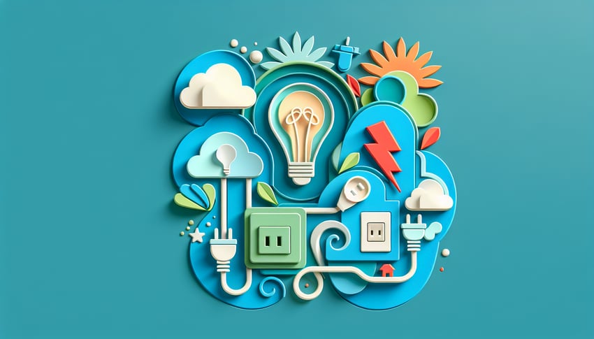 Paper art illustration depicting a form template for electrical load calculation with detailed sections and diagrams