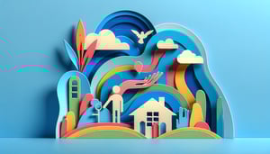 Paper art illustration depicting a social services referral form template for FormCreatorAI article