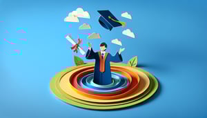 Paper art illustration featuring a graduation cap and diploma for a graduation ceremony invitation form template article