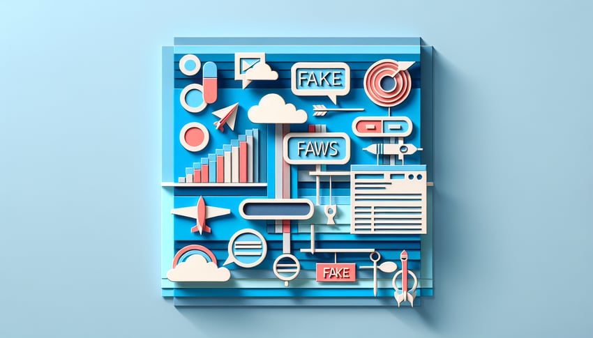 Colorful paper art illustration featuring a whimsical submission form for April Fools Day fake news stories.