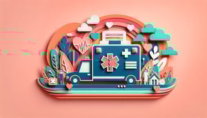 Paper art illustration depicting an ambulance patient care report form template for FormCreatorAI