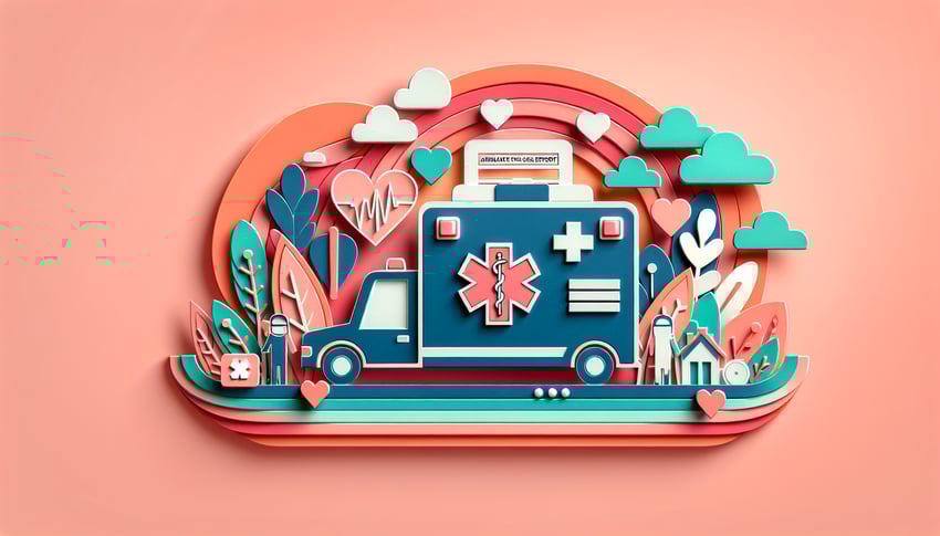 Paper art illustration depicting an ambulance patient care report form template for FormCreatorAI