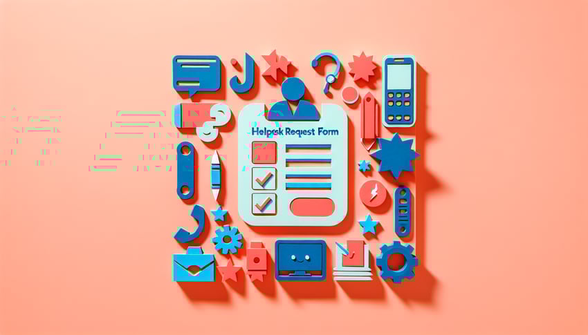 Paper art illustration depicting a helpdesk request form for FormCreatorAI article.