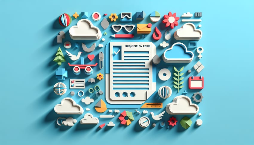 Paper art illustration related to a requisition form template and FormCreatorAI.