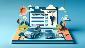 Paper art illustration featuring a test drive request form design for FormCreatorAI article