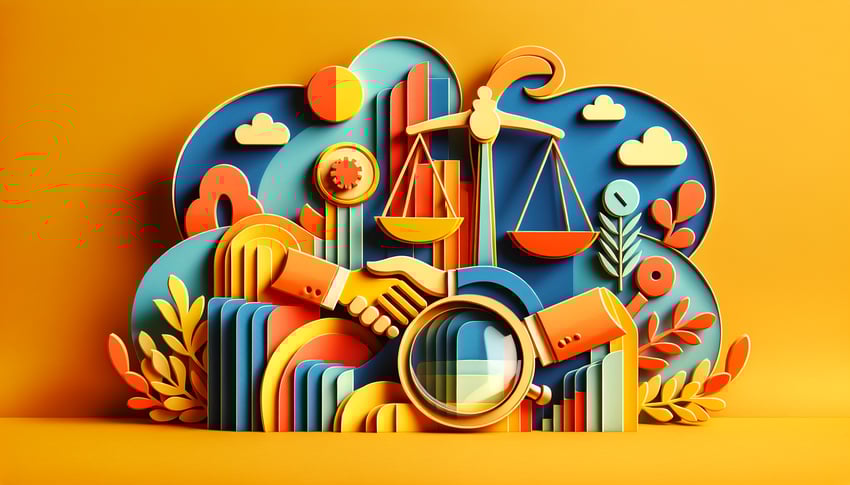 Paper art illustration featuring evaluation forms and office supplies for performance review articles