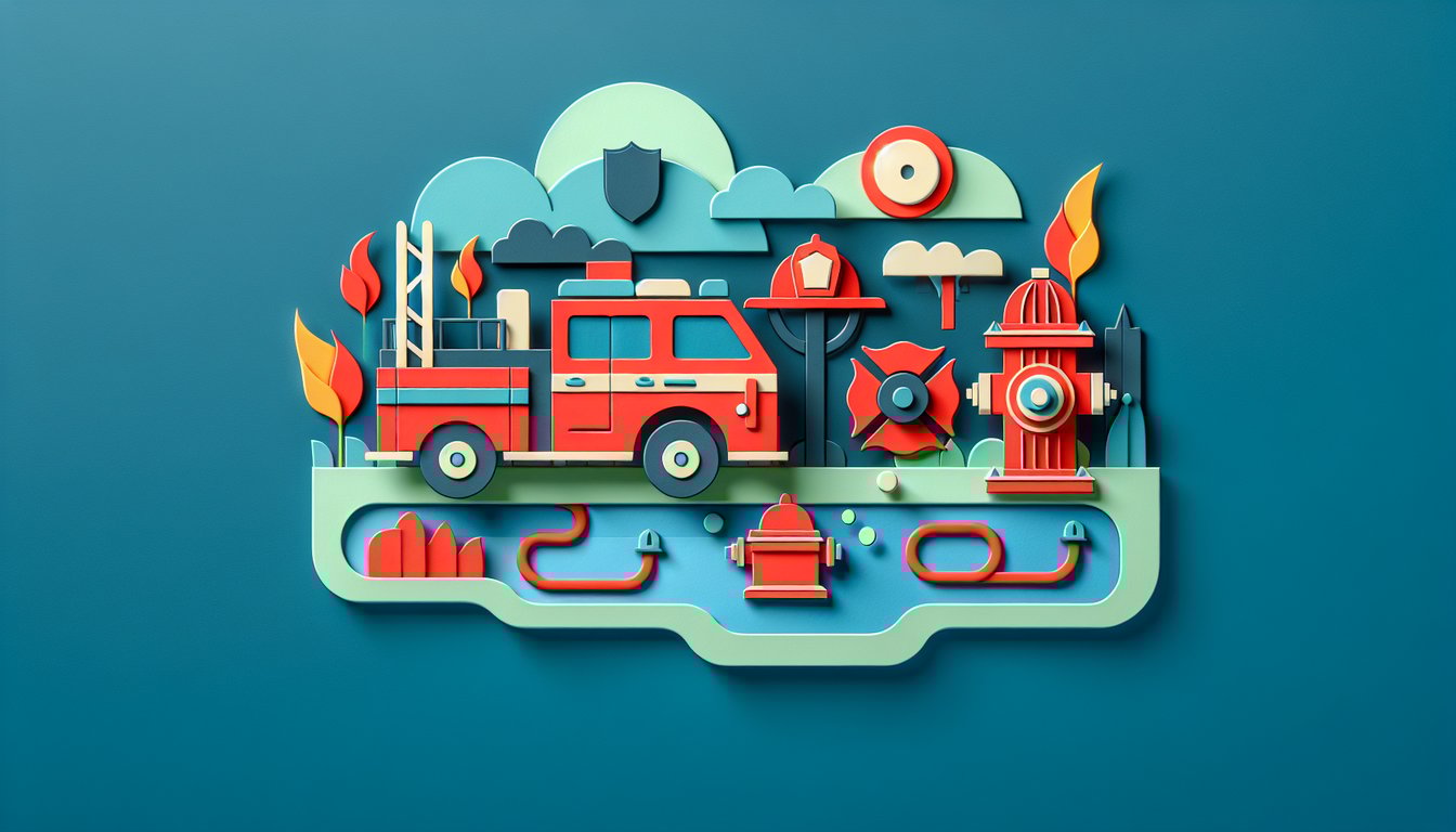 Paper art illustration depicting a fire department pre-plan form template for FormCreatorAI article
