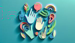 Paper art illustration depicting a communication assessment form template and related design elements.