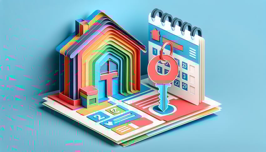 Paper art illustration depicting a rental application form with pens and decorative elements for a landlord guide.