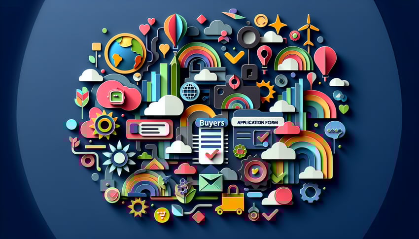 Paper art illustration featuring a buyers application form template for FormCreatorAI article