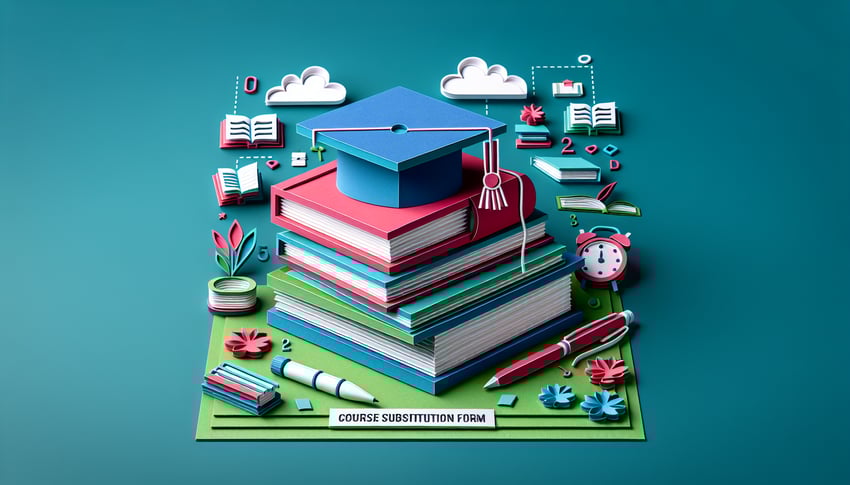 Paper art illustration depicting a course substitution form for educational purposes